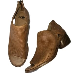 Sofft Womens Brown Leather Peep Toe Ankle Booties Boho Western Comfort Size 9.5